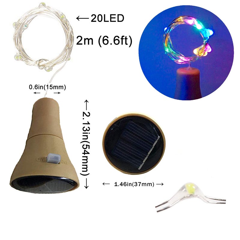 NiniTe LIGHTS 6 عبوات من أضواء زجاجات النبيذ بالطاقة الشمسية، 20 LED مقاومة للماء من الفلين النحاسي لأضواء الشمس لحفلات الزفاف وعيد الميلاد، في الهواء الطلق، العطلات، الحديقة، الفناء، ديكور الممر (ملون) - Image 3